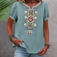 thumbnail image 2 of Vinsonshop Linen Shirts for Women Ethnic Style Embroidered Linen Tops Cotton Linen Blouse Lightweight Casual Blouse V Neck Casual Cotton Blouses Womens Shirts Casual Blue 3XL, 2 of 9