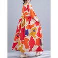thumbnail image 4 of Vestido holgado de mujer con bolsillos, estampado vintage, manga media, informal, 4 of 8