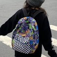 thumbnail image 2 of Bonita mochila con diseño de criaturas marinas, mochila con patrón a cuadros en blanco y negro, mochila perfecta para uso diario y de viaje., 2 of 3