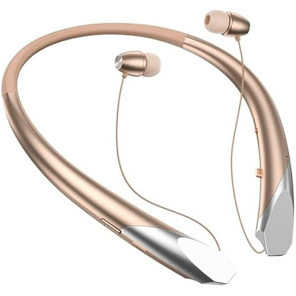 Bluetooth Neckband Headphones Retractable, Wireless Headset Retractable Earphones Noise Cancelling Sweatproof Stereo Earbuds with Mic, Sports Earphones (Rose)