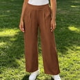 thumbnail image 4 of TEAJOPSUU Womens High Waist Wide Leg Pants Wide Waistband Pleated Trousers with Pockets Business Casual Work Office Wear Coffee, 4 of 9