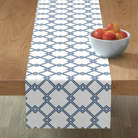 

Cotton Sateen Table Runner 90 - Lattice Sky Navy Blue Trellis Classic Home Spring Geometric Look Print Custom Table Linens by Spoonflower