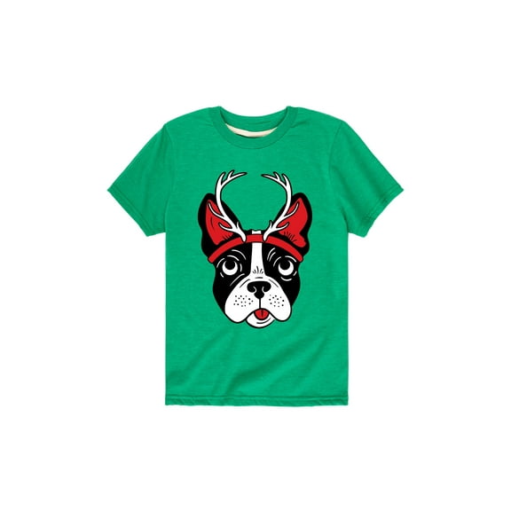 Instant Message - Christmas Puppy with Reindeer Antlers Short Sleeve Graphic T-Shirt