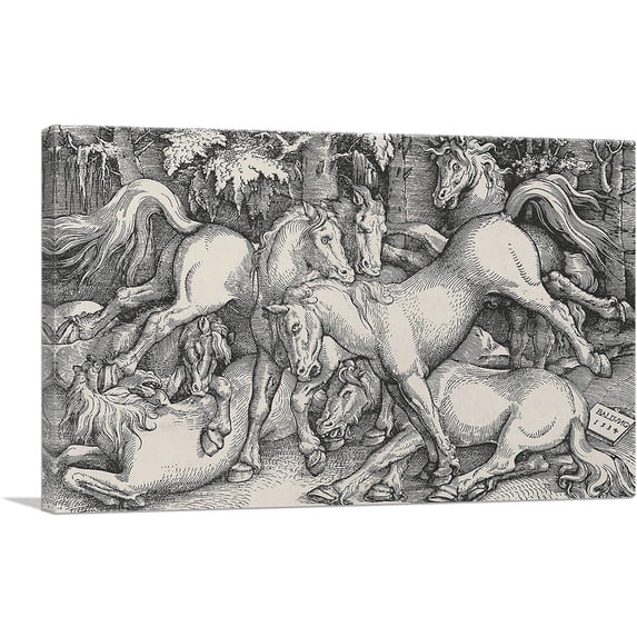 ARTCANVAS Group Of Six Of Seven Horses Canvas Art Print by Hans Baldung - Size: 18" x 12" (0.75" Deep)