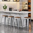 thumbnail image 1 of Alunaune 24" Metal Counter Height Bar Stools Set of 4 Industrial Backless Kitchen Patio Counter Stool Stackable Barstools Wood Top- 24inch, Silver, 1 of 4