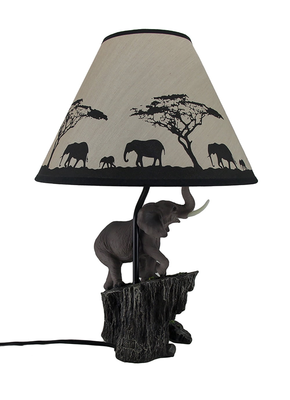 Zeckos Elephant and Baby on Expedition Sculptural Table Lamp with Decorative Shade