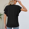 thumbnail image 2 of Lu's Chic Women's V Neck Shirt Ruffle Top Summer Cool Casual Loose Flutter Sleeve Cap Sleeve Tshirt Black Small, 2 of 4