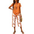 thumbnail image 4 of Women's Printed Casual Two Piece Set Cropped Top and Half Length Bottoms Modern Outfit,Orange,XXXXXL, 4 of 7