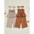 thumbnail image 5 of BemeyourBBs Toddler Baby Girl Football Outfit Cute Infant Girls Summer Clothes Embroidery Sleeveless Smocked Camisole Tank Top Wide Leg Pants Set, 5 of 9