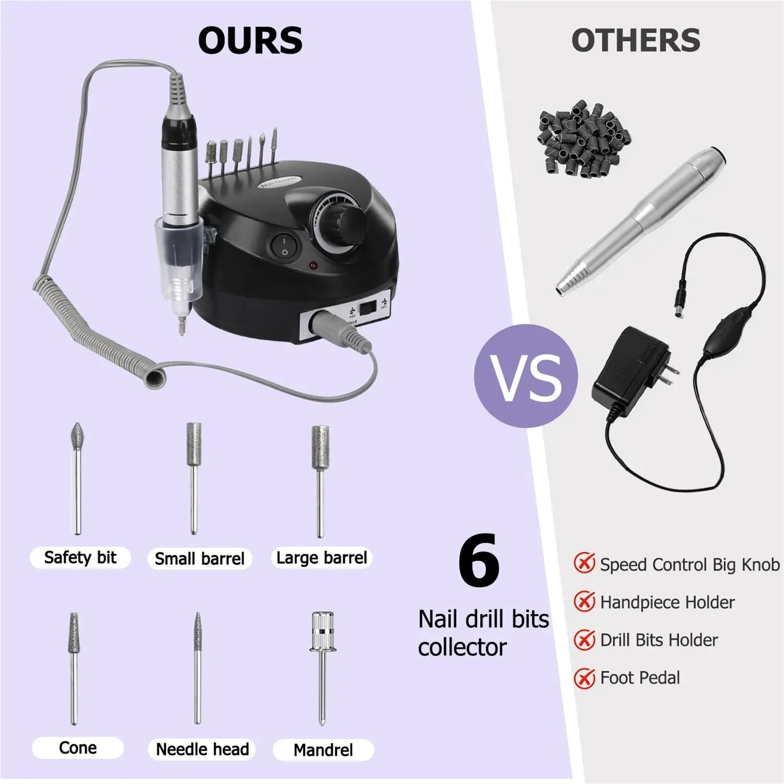 Acrylic Nail Drill-Electric Nail Drill with Foot Pedal E File Manicure Set Electric Nail File with NailDrill Bits