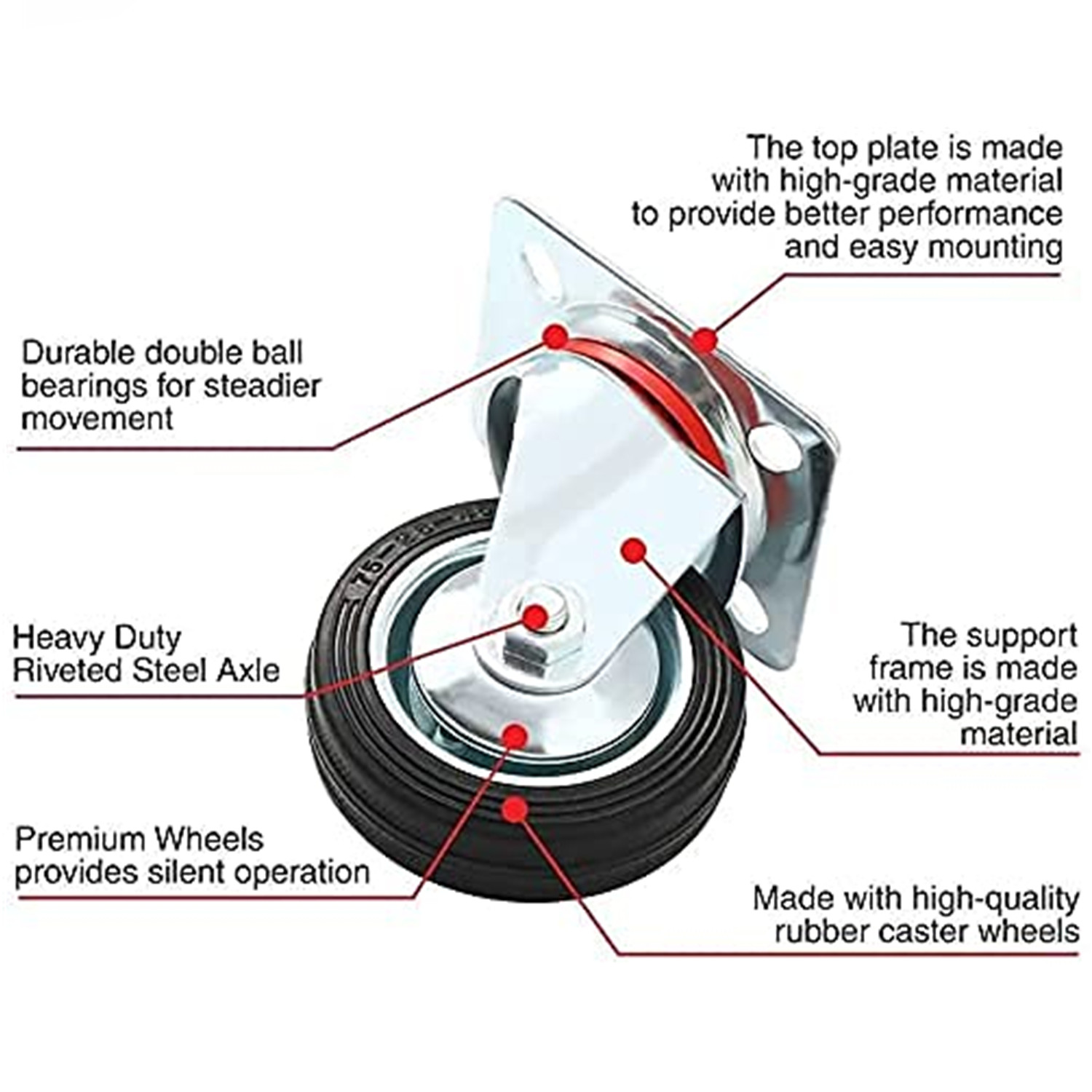 12 Pack 3 Inch Caster Wheels Swivel Plate Polyurethane Wheels, Heavy Duty Wheels, Top Plate Caster Rubber Swivel Casters Wheel Set 3", Heavy Duty Industrial Casters (No Brakes)