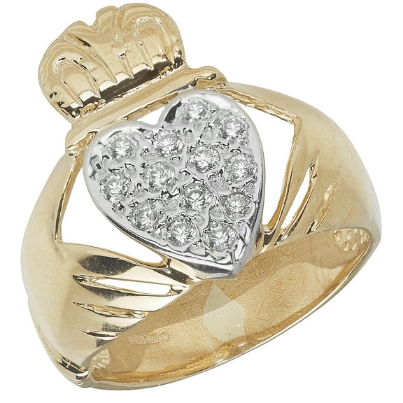 9k Gold Men Claddagh Ring with Cubic Zirconia/CZ