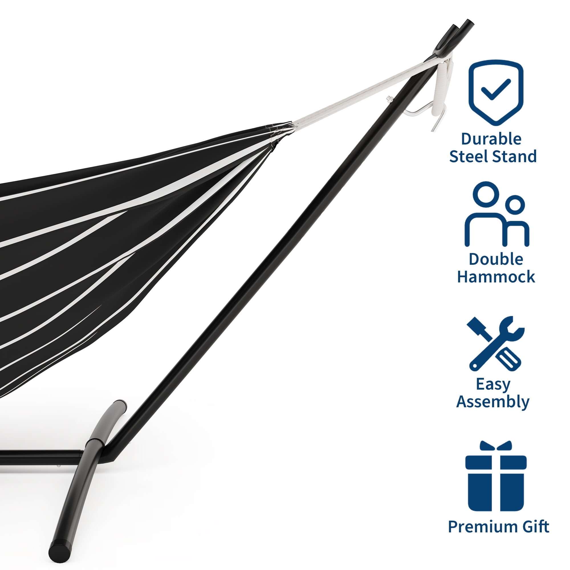 COZONY 2-Person Hammock with Steel Stand, 450lb Capacity, Portable Cotton Rope Bed, Carry Bag Included
