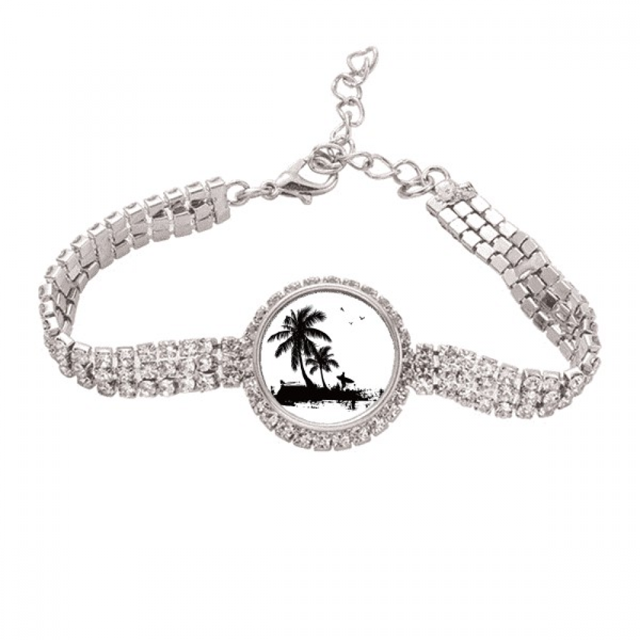 Pulsera de tobillera de cadena de tenis ilustración patron Beach Coconut Tree joyería de diamantes