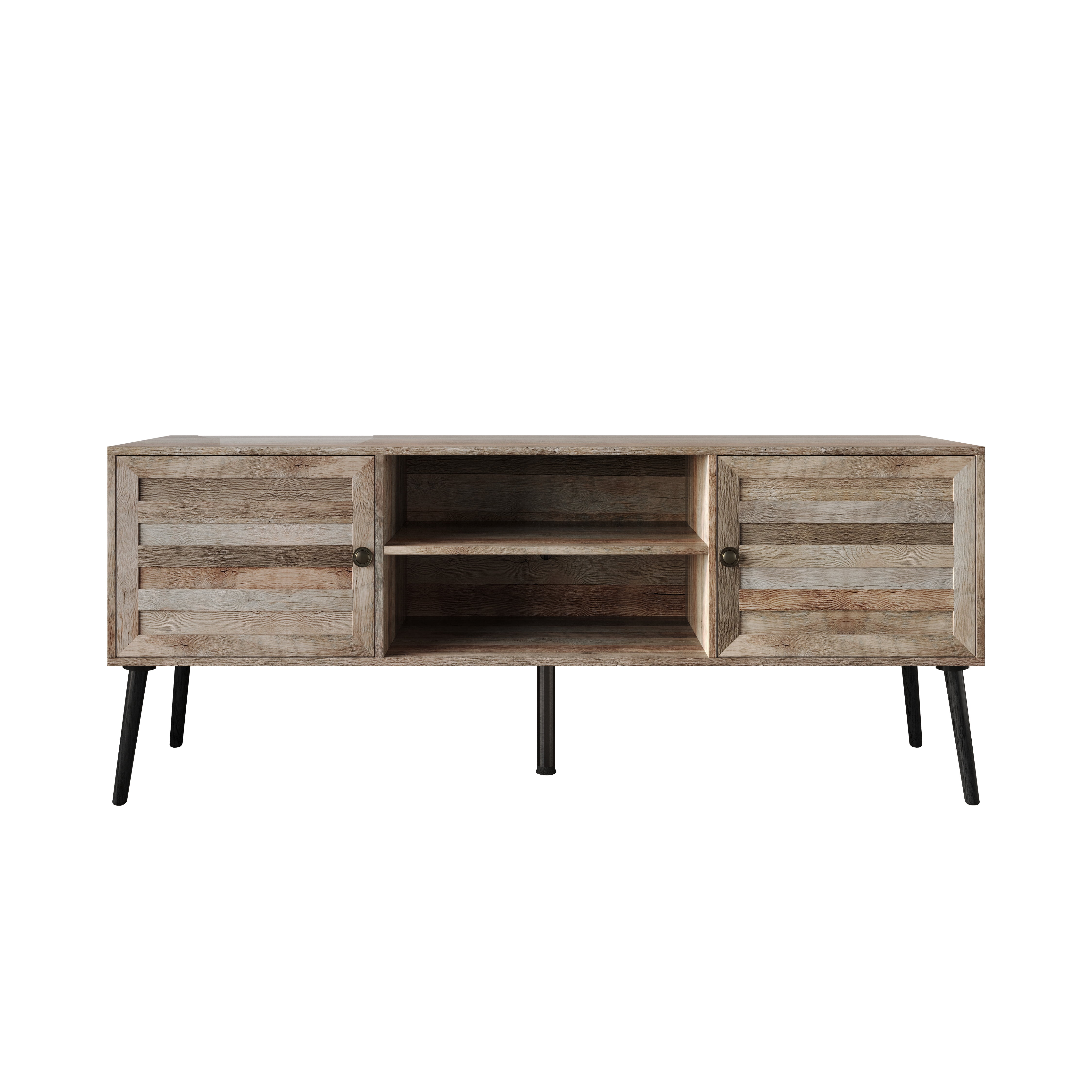 Home Design Dixon 63" TV Stand with Spacious Storage Compartments and Open Shelves, Modern Vintage Design for Living Room, Natural Oak