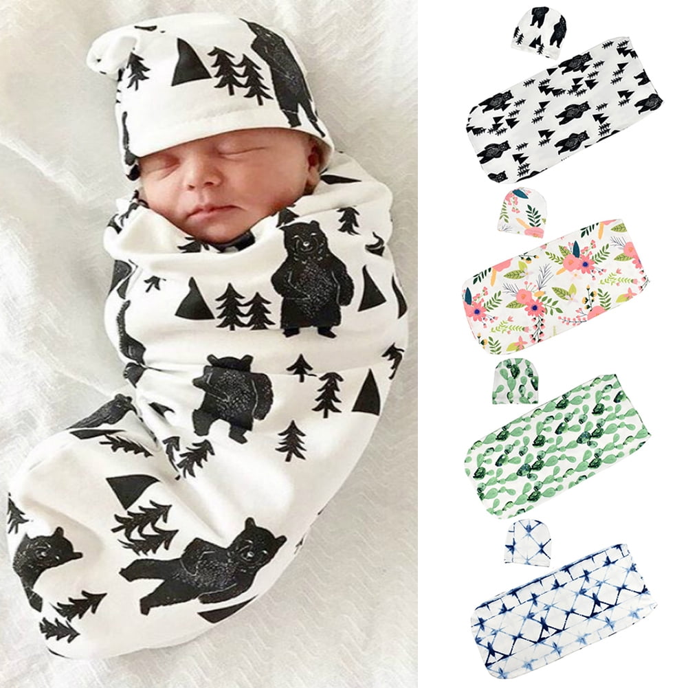 New Newborn Baby Boy Cocoon Swaddle Blanket Sleeping Swaddle Wrap Hat Set Best 