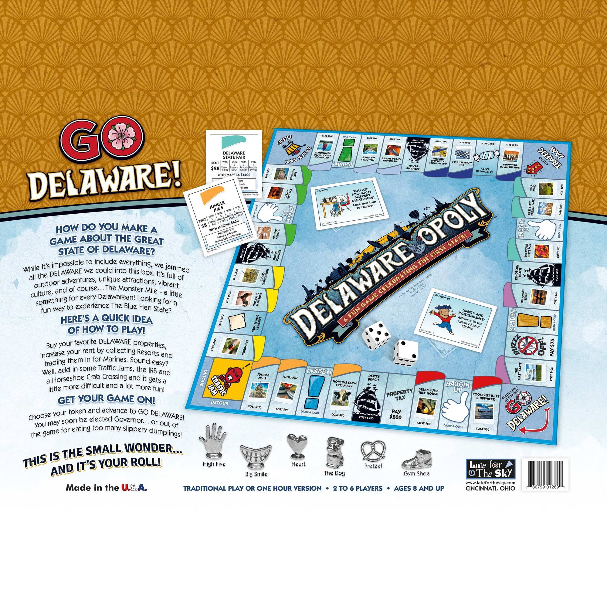 Late For The Sky: Delaware-Opoly - State Themed Opoly-Style Board Game, Landmark Properties, Family Strategy, 2-6 Players, Traditional or 1hr Version