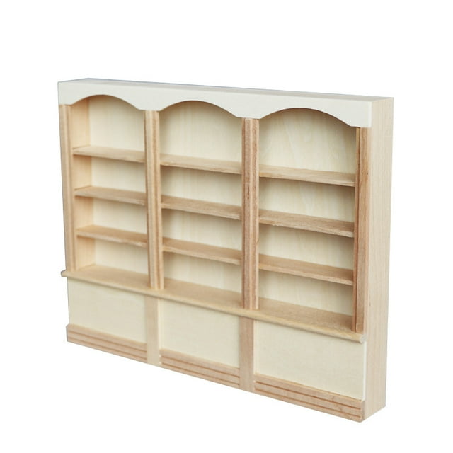 Estante expositor en miniatura con forma de casa de muñecas de madera, escala 1:12, natural