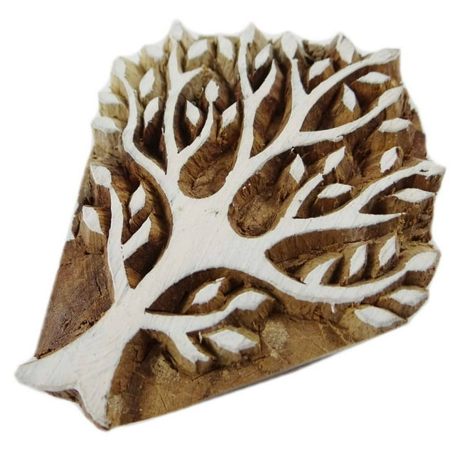 Motif d'Arbre Sculpté à la Main en Bois Impression Tampon Textile Impression Tissu Inde
