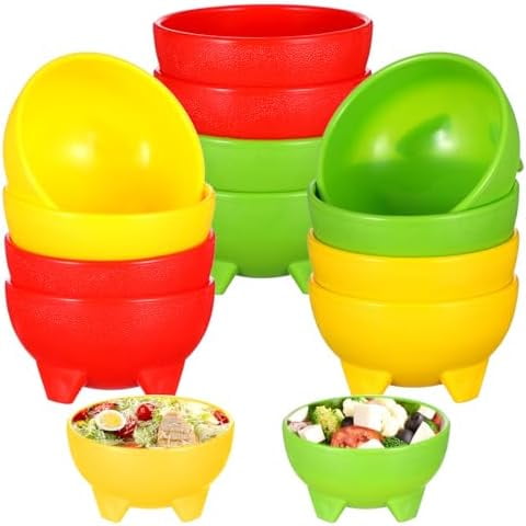 12 Pcs Salsa Bowls - BPA FREE Small Bowl Unbreakable Mexican Molcajete Chip Guacamole, Serving Dish, Sauce Cup, Side bowl, Snack, Chips, Dip, Nuts, Candy, Ice Cream, Party Use (Multi Color)