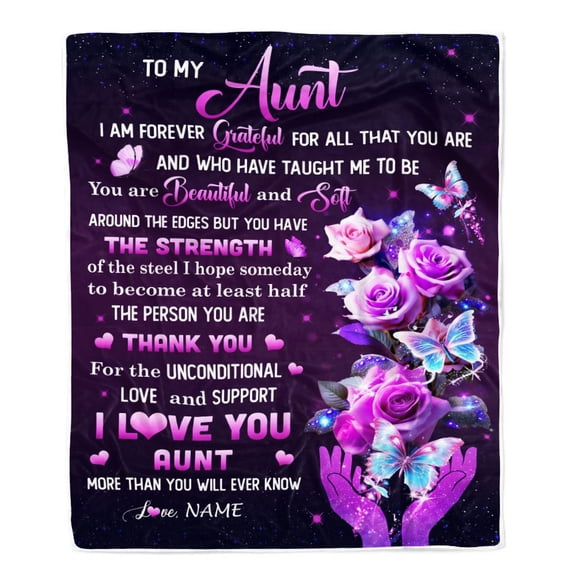 To My Aunt Blanket From Niece Thank You For Love Butterfly Aunt Birthday Mothers Day Thanksgiving Fleece Blanket, 30x40in Fleece Blanket