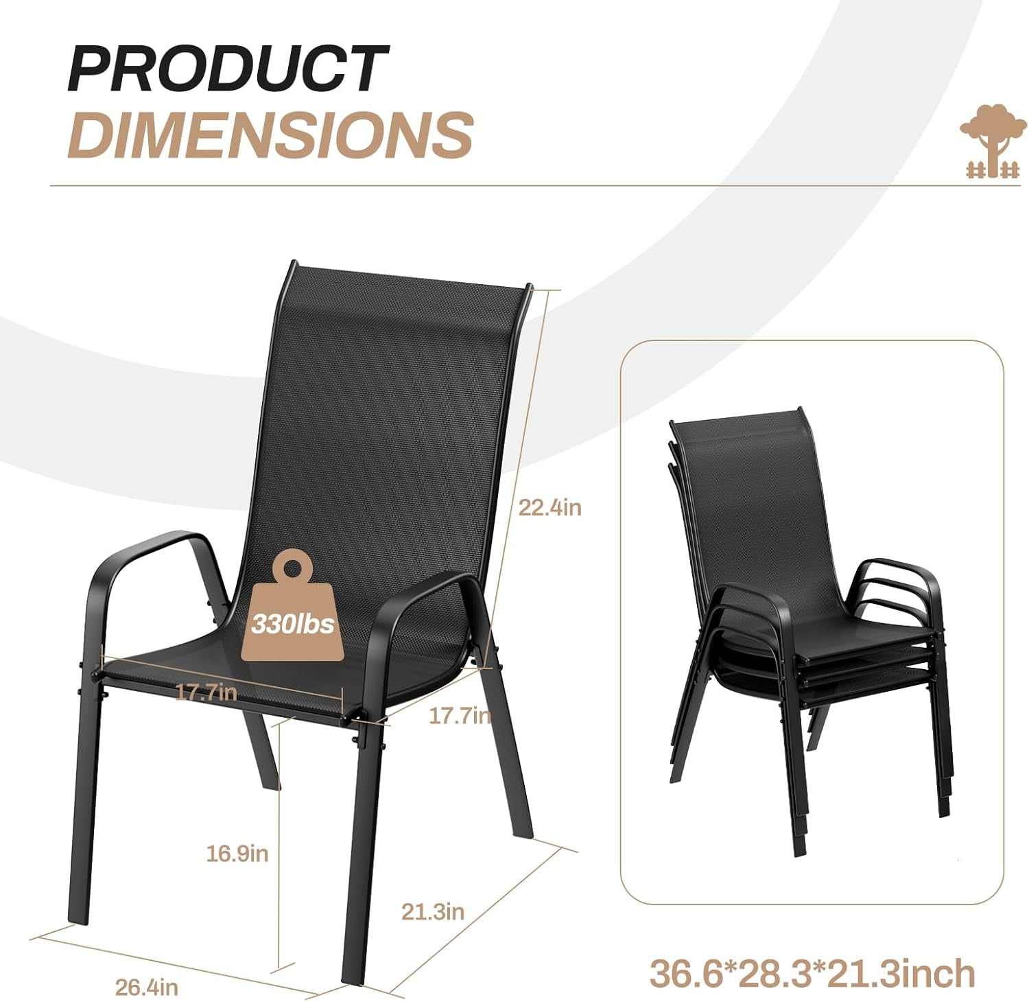 LAZY BUDDY Patio Dining Chairs Set of 6, Outdoor Stackable Dining Furniture Set, All Weather Dining Chairs Set for Backyard Deck Poolside