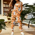 thumbnail image 5 of Halloween Jumpsuits for Women Linen Spaghetti Straps Wide Leg Overalls Print Long Rompers, 5 of 6