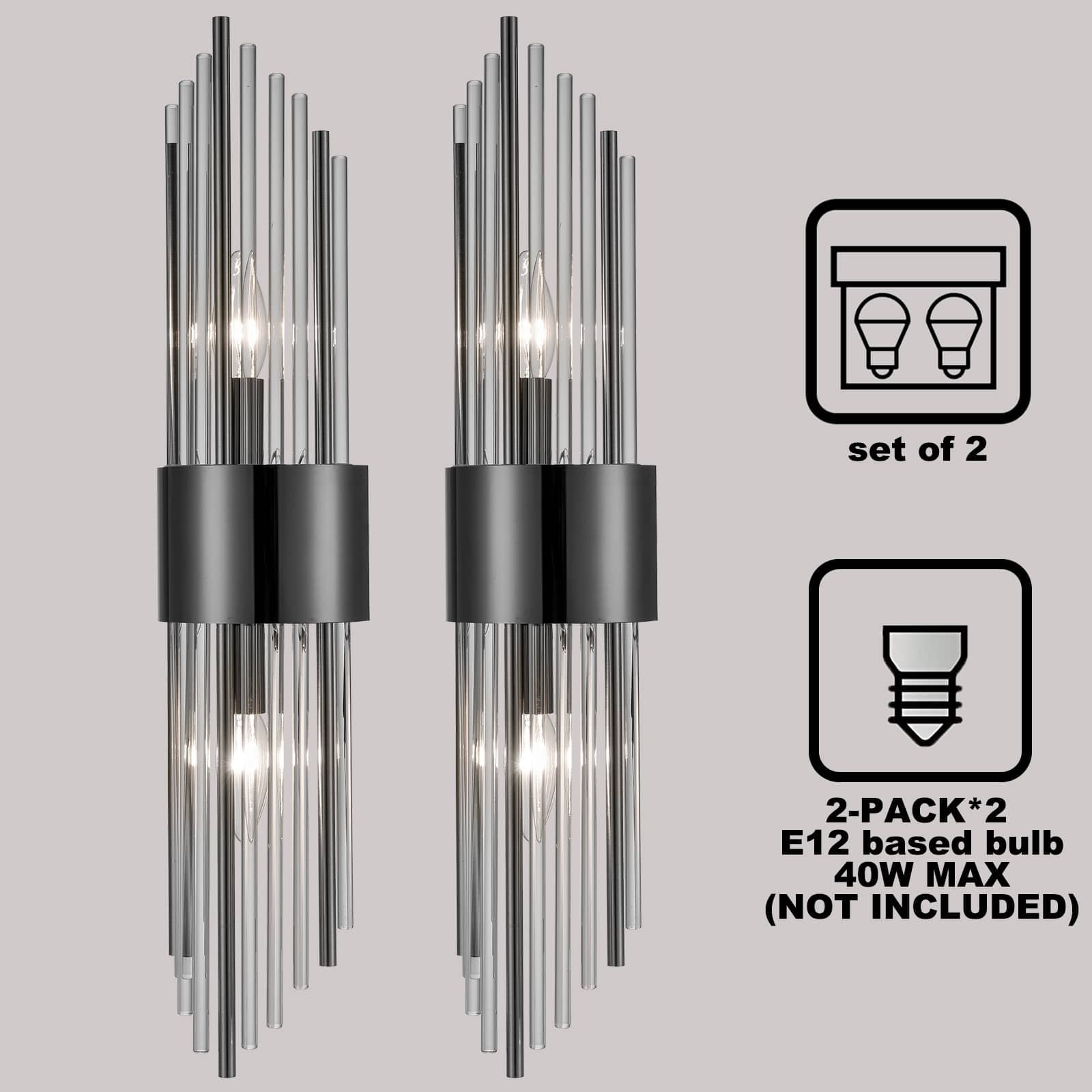 Modern Crystal Wall Sconces Set of 2 Black Wall Light Fixture