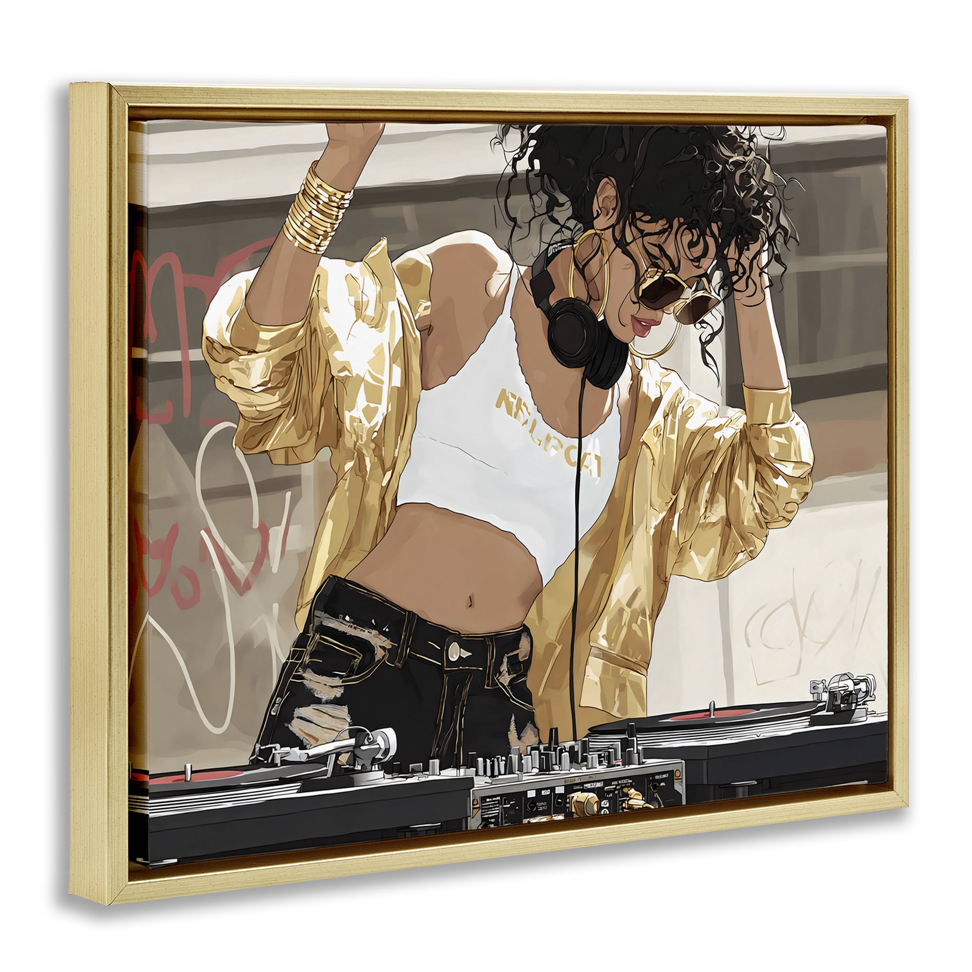 Stupell Industries Gold Accented DJ Gold Framed Floater Canvas Wall Art, design by Franklyn Gregory