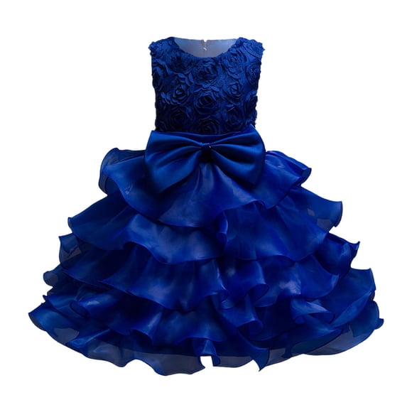 sertiohcv Toddler Summer Dress Kids Dress Girls Birthday Long Elegant Sleeveless Mesh Princess Flower Girl Dresses Wedding Kids Blue Size for 2-3 Years