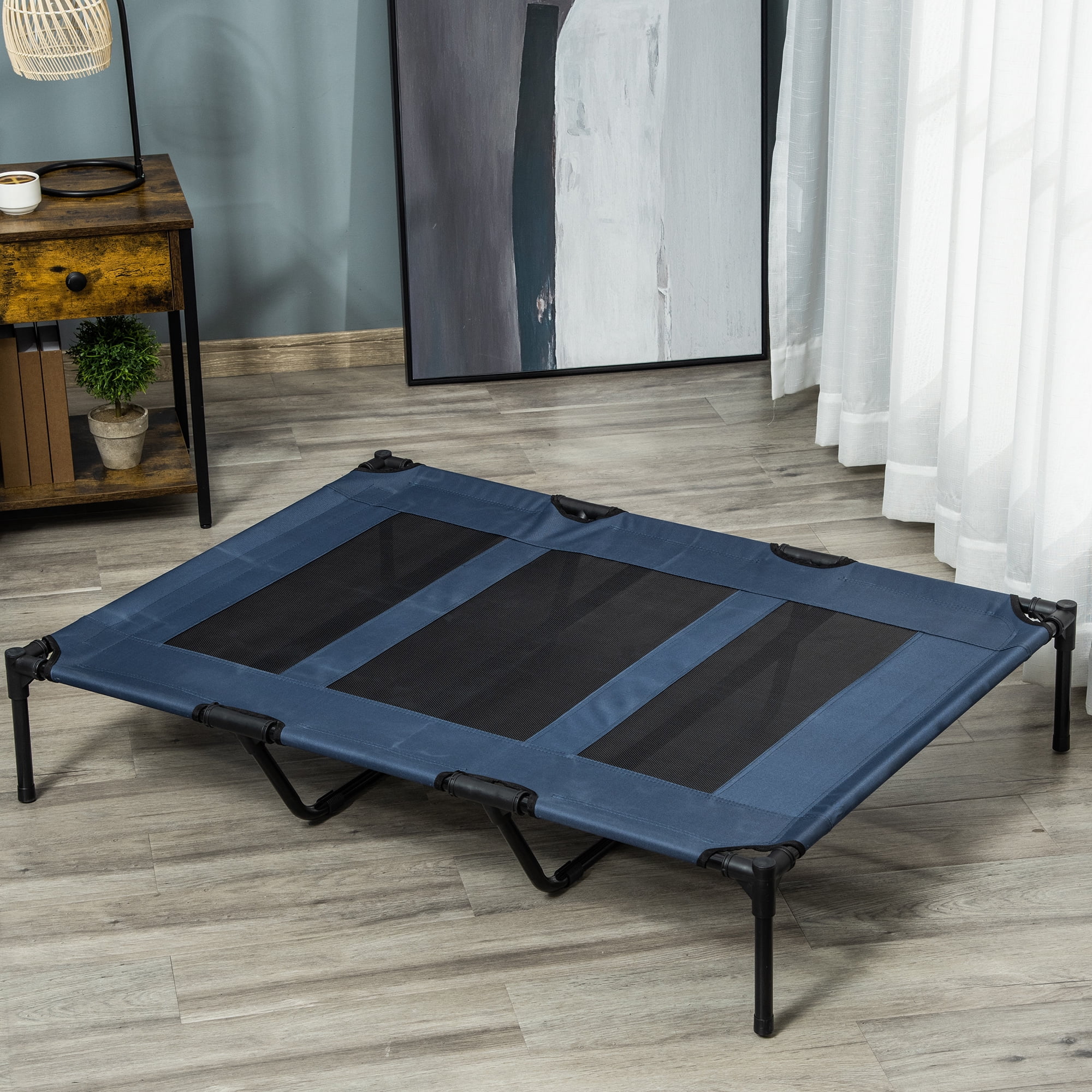 48" x 36" Breathable Elevated Dog Bed Portable Pet Cot, Raised Pet Bed w/ Carry Bag Metal Frame Breathable Mesh Indoor and Outdoor Dark Blue