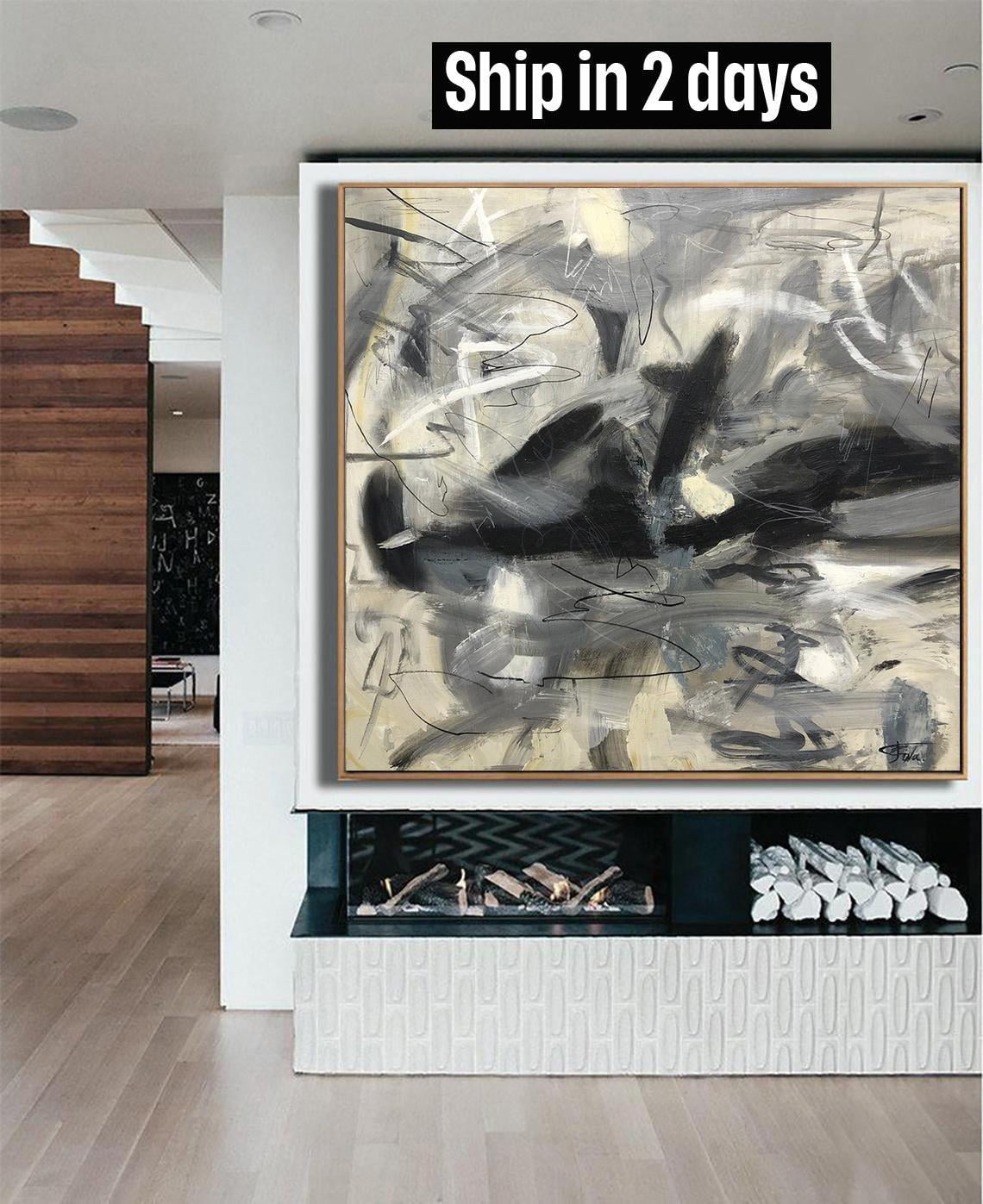 40x40" Extra Large Wall Art Grey Wall Art Beige Painting Acrylic