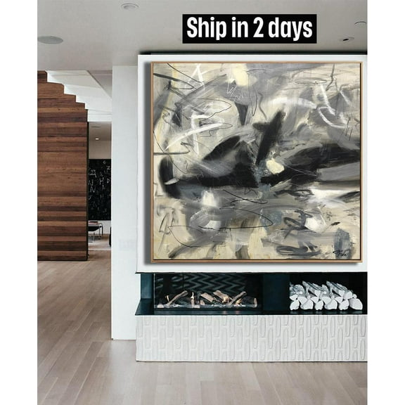 40x40" Extra Large Wall Art Grey Wall Art Beige Painting Acrylic Paintings On Canvas