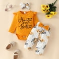 thumbnail image 2 of HCNTES Baby Girl Clothes 3 6 9 12 18 Months Long Sleeve Letter Print Auntie is my Bestie Ruffle Romper Bodysuit Pants Headbands Sets Cute Baby Summer Outfit, 2 of 8