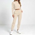 thumbnail image 5 of Women's 2 Piece Outfits Fall Winter Jogger Suits Long Sleeve Crop Tops and Sweatpants Comfy Loungewear Sets with Pockets Casual Tracksuit Beige, 5 of 7