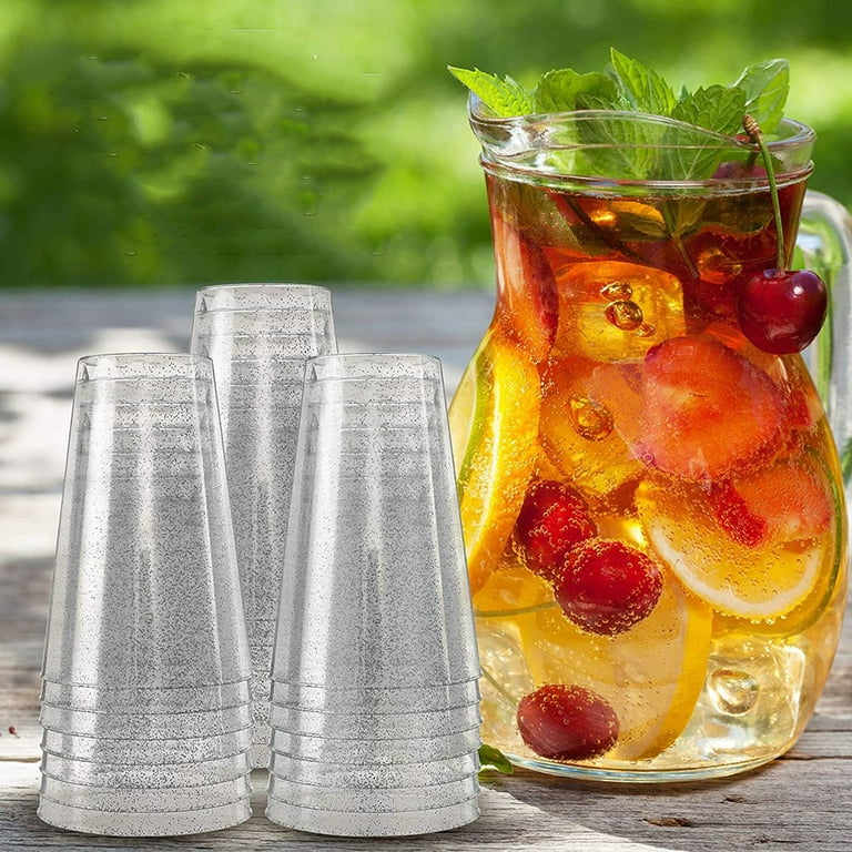 Clear Plastic Cups,Silver Glitter Plastic Tumblers Reusable Drink