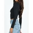 thumbnail image 4 of Women's Sexy Square Neck Crop Top Long Sleeve Slim Fit Cropped T Shirts, 4 of 5