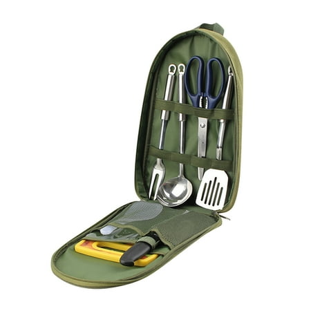 Dengmore 7pcs Outdoor Camping Cookware Set with Kitchenware Storage Bag for Self Driving Travel Picnic Cutting Board Knife Combination Kitchenware Set Cooking Home