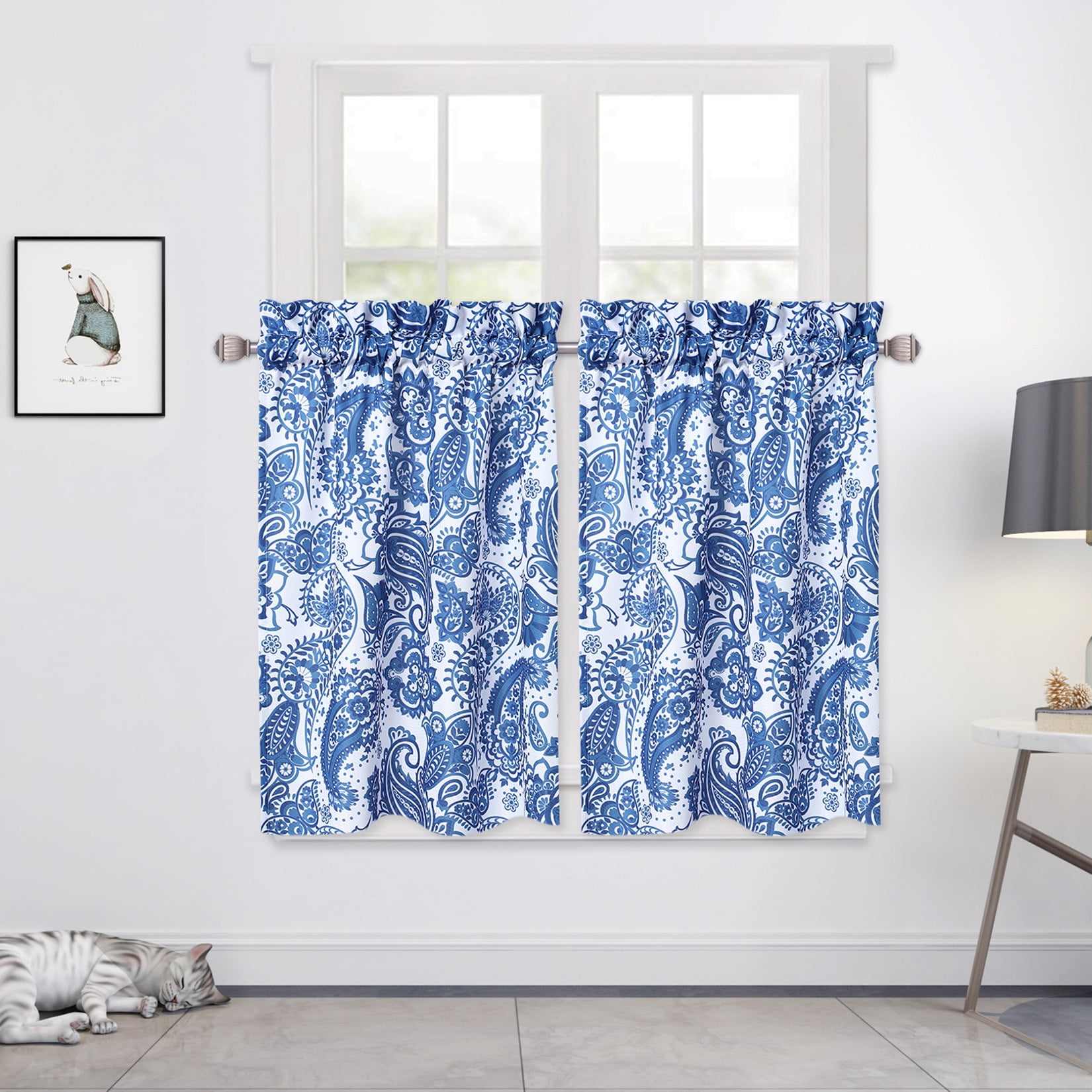 CAROMIO Paisley Floral Light Filtering Curtains Farmhouse Cafe Curtain ...