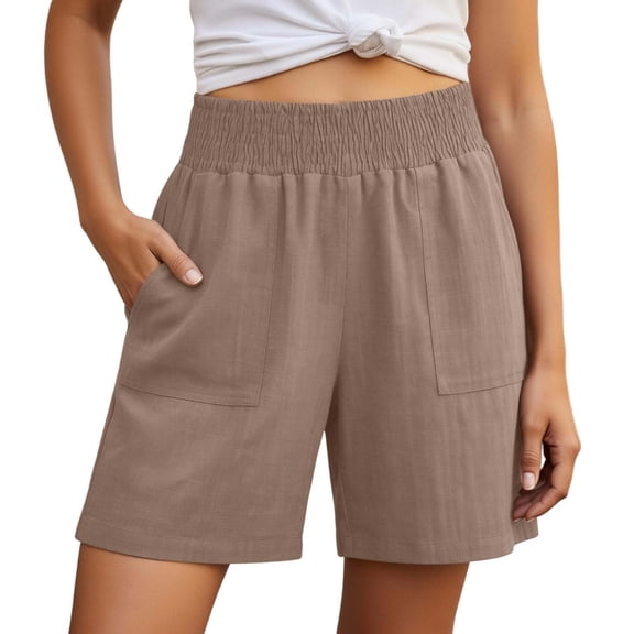 KHONTS Linen Shorts for Women Casual Summer High Waist Wide Leg Beach Vacation Shorts with Pockets Khaki XL
