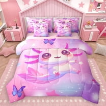 Homewish Cartoon Animal Axolotl Girl 7-Piece Twin Bedding Sets,Flying Butterflies Bedding Comforter Set,Dreamy Princess Breathable Sheet Sets,Super Cozy Room Decor,Reversible