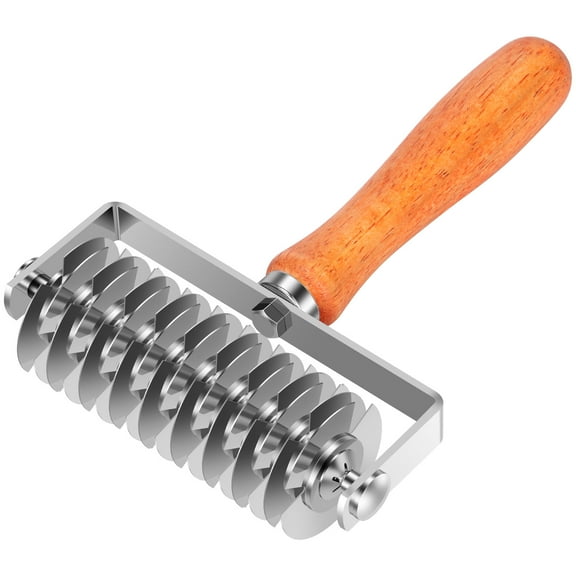 Pastry Lattice Roller Cutter Sturdy Stainless Steel Dough Lattice Roller Cutter with Wood Handle Practical Lattice Cutter for Pie Pizza Bread Beef