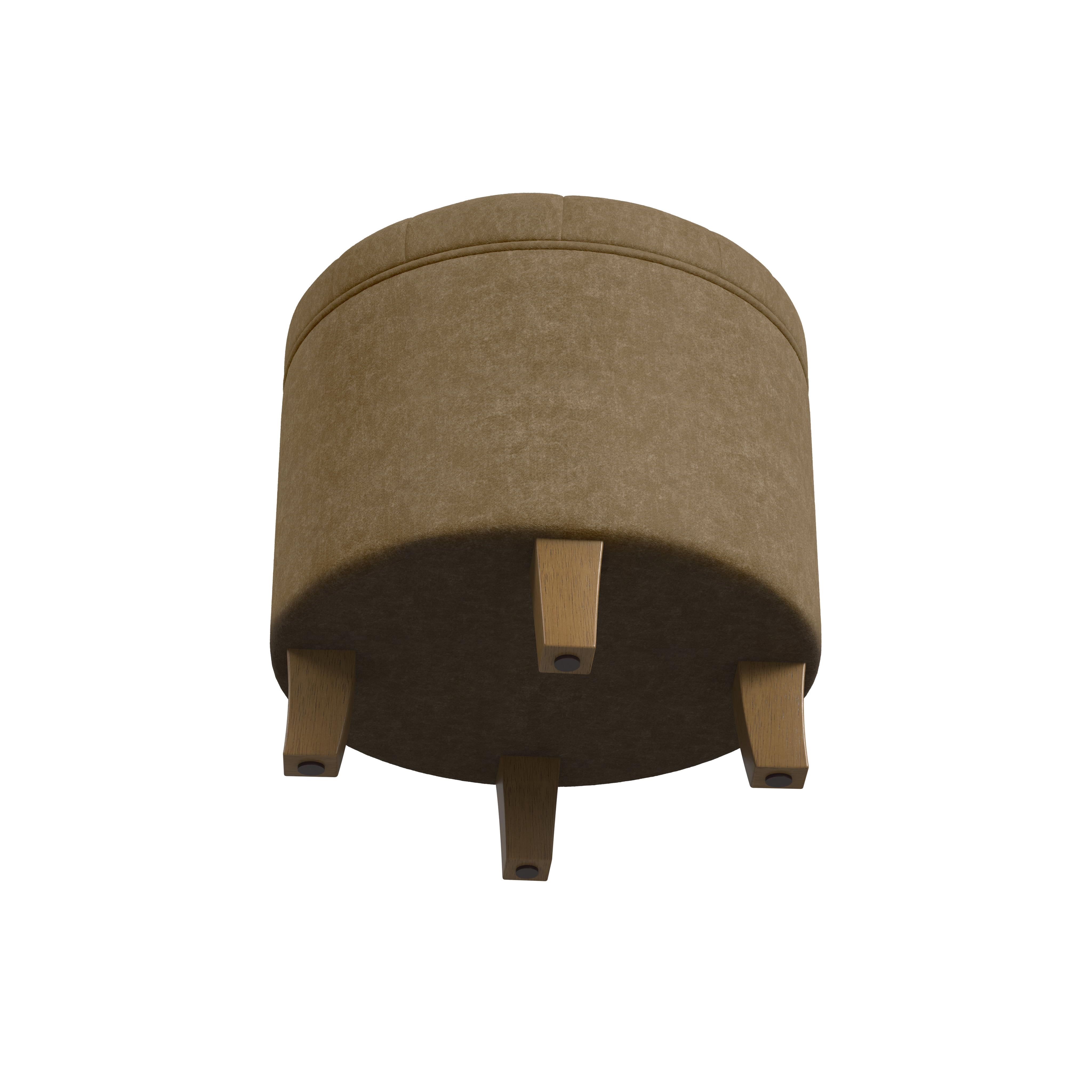 HomePop Small Round Button Tufted Storage Ottoman, Mocha Velvet