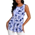 thumbnail image 6 of Craaazy Women's Casual Floral Print Sleeveless Round Neck Pleated Tank Top Loose Fit Comfy Flowy Blouse for Summer, 6 of 6