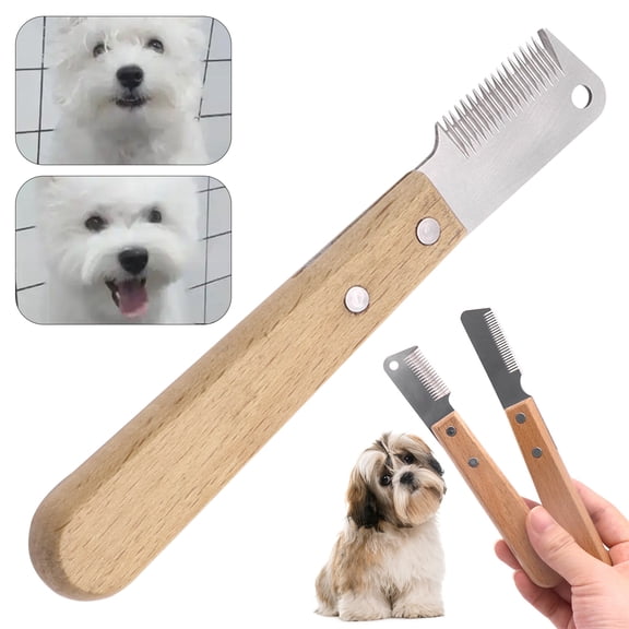 Dog Grooming Stripping Knife - Professional Pet Hair Removal Tool with Wood Handle, Multifunction Undercoat Brush for Cats and Dogs, Floating Hair Remover and Dematting Comb