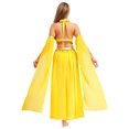 thumbnail image 2 of dPois Women's Belly Dance Outfit Arabian Princess Halter Bra Top with Maxi Skirts Split Sleeves Yellow L, 2 of 7