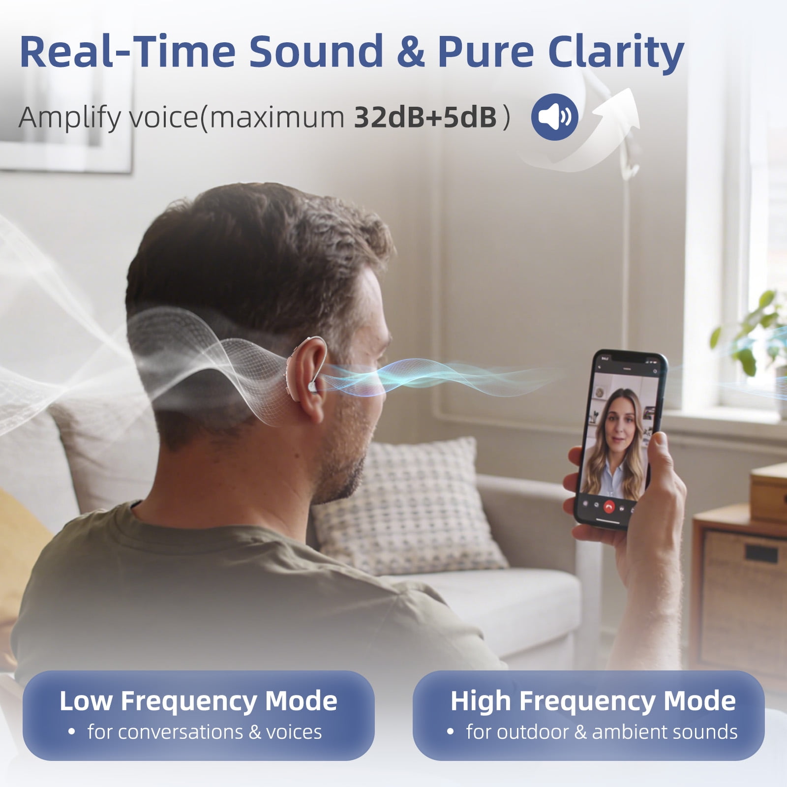 Delmicure Hearing Aids for Seniors with Charging Base, 8-Level Volume, Rechargeable, Digital, VHP-1505 Beige, Single