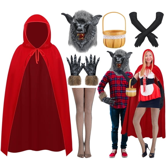 Disfraz de Halloween para pareja, punto de cruz, caperucita roja y lobo