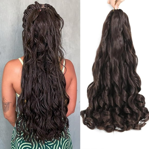 SHILIU-100g/Pack French Curly Braids Hair Box Braids Dark Brown Spanish Curly Braids Hair 8 Packs Bouncy Braiding Hair 24 Inch French Curl Braids Synthetic Hair Extensions for Women (24 Inch, #4)