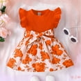 thumbnail image 4 of Girl Outfits Summer Dress Ruffle Sleeveless Bow Top Splicing Floral Skirt Sundress Outfits Clothes Orange 6(9 Months), 4 of 4